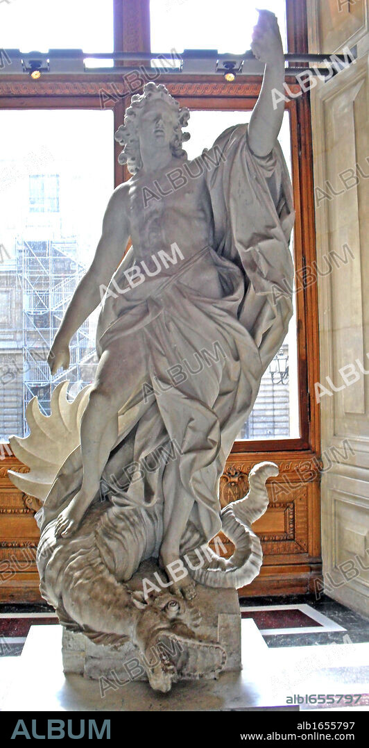 Italy, first half of the eighteenth century. Apollo defeats the serpent, Marble.