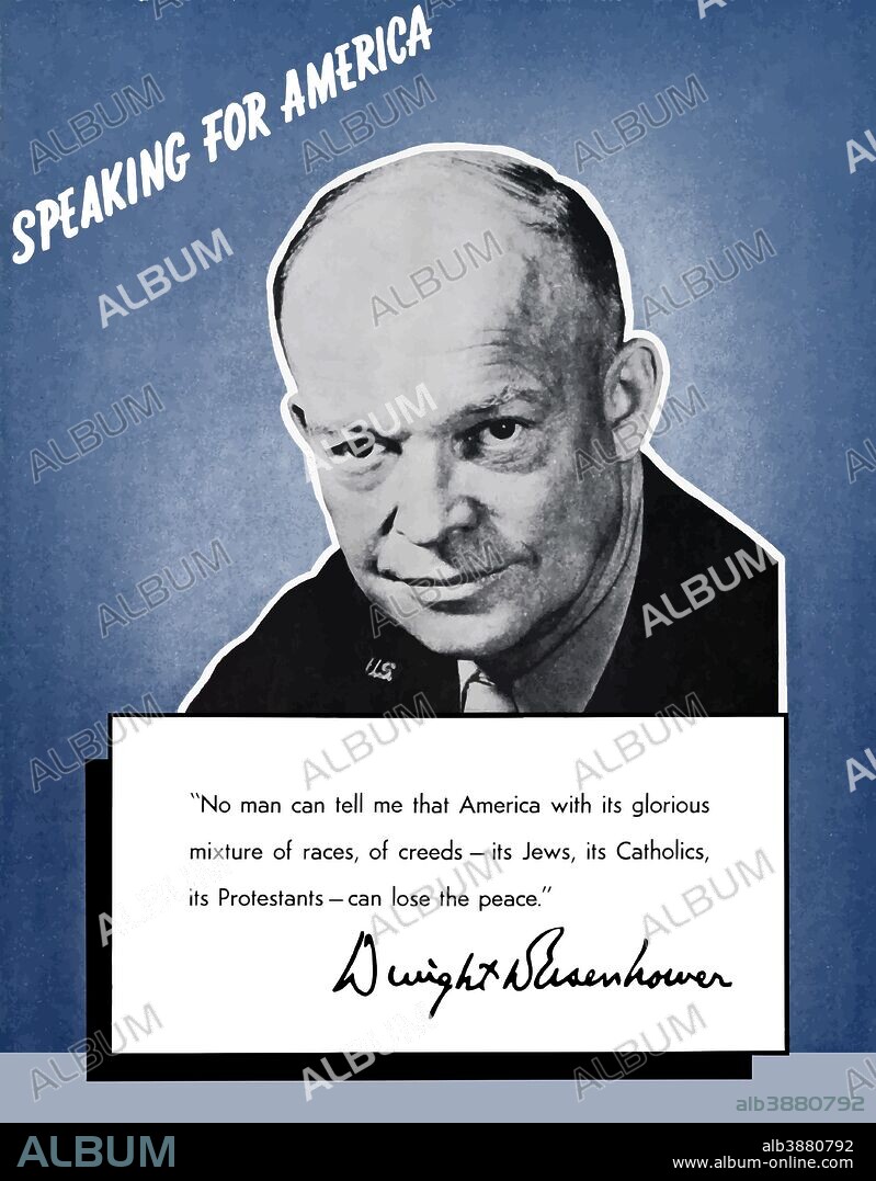 Digitally restored war propaganda poster. General Dwight Eisenhower Speaking For America.