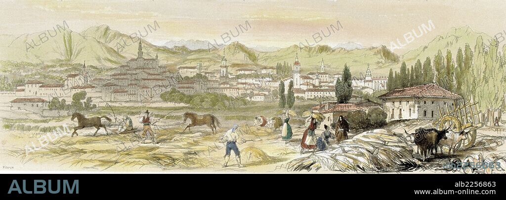 VITORIA. VISTA GENERAL. GRABADO DE GEORGE VIVIAN. VITORIA PINTADO.