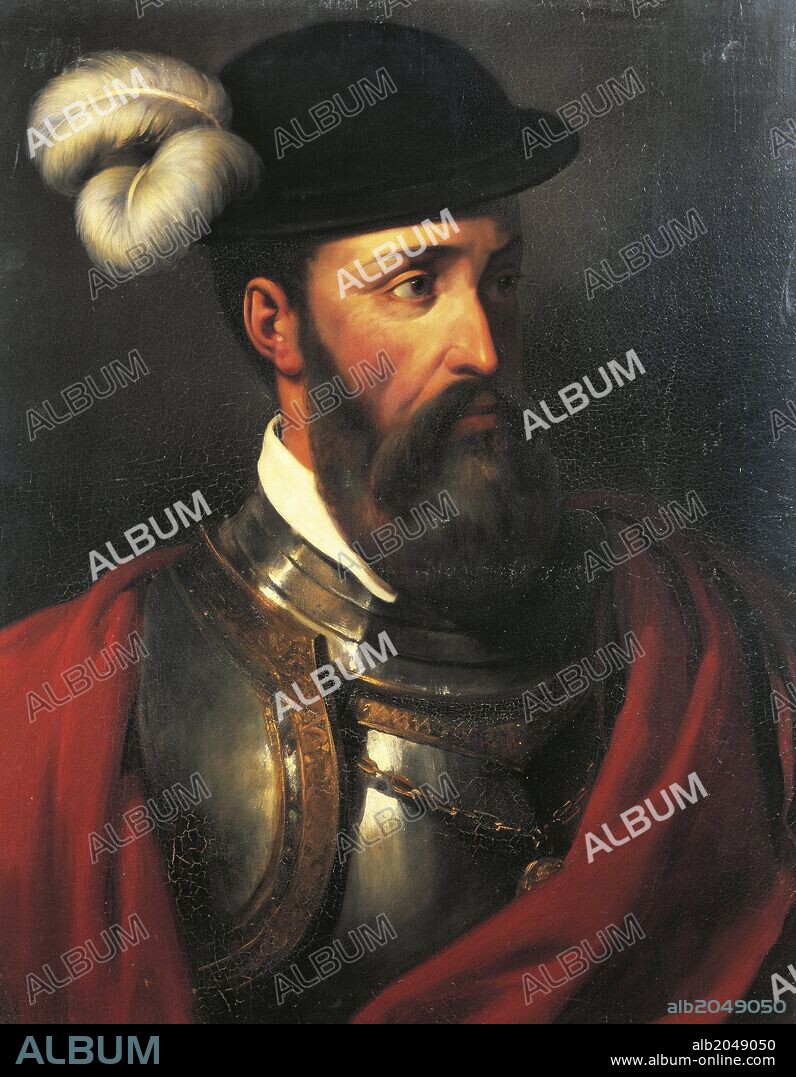 Portrait of Francisco Pizarro (Trujillo, ca 1475 - Lima, 1541), Spanish explorer and conquistador. Oil on canvas, by Paul Amable Coutan (1792-1837), 1835.