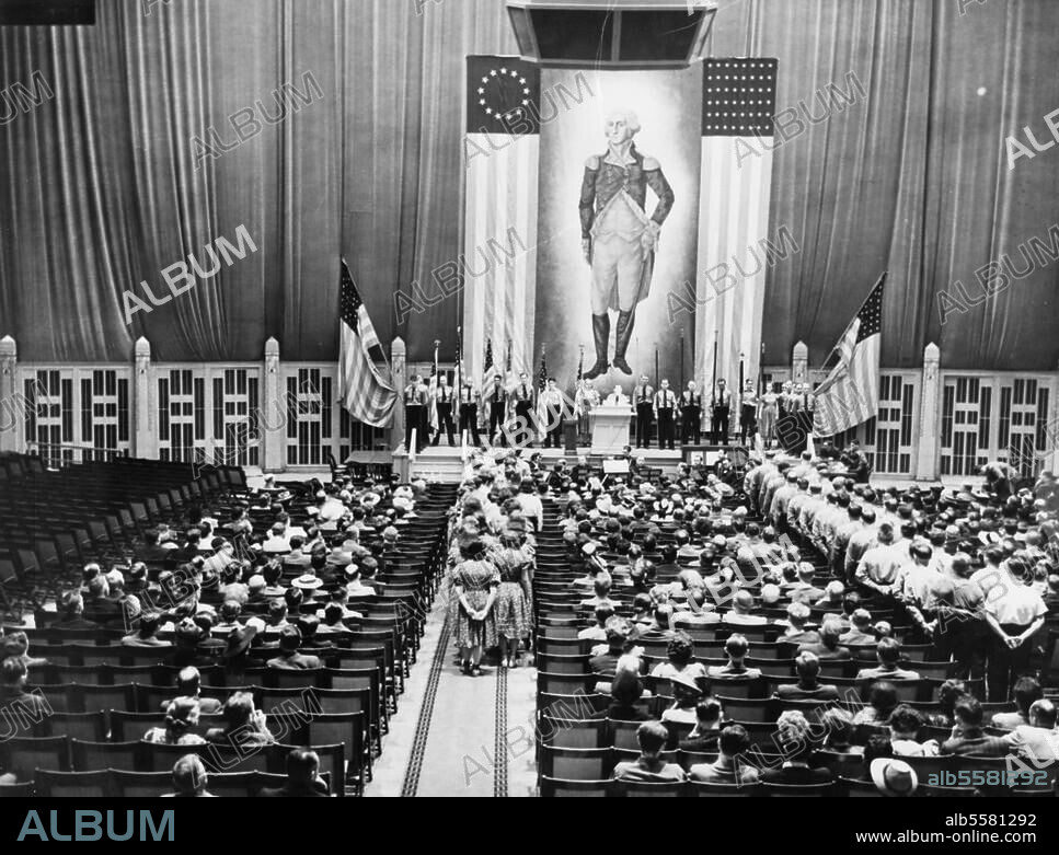 History / USA. German-American. Fritz Kuhn, leader of the German-American Volksbund speaks at a rally in Milwaukee (Wisconsin). Photo, 27 May 1938.