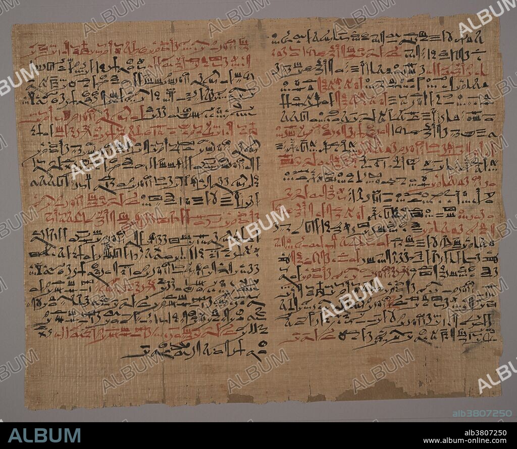 Verso columns 1 and 2. The Edwin Smith Papyrus, the world's oldest surviving surgical text, was written in Egyptian hieratic script around circa 1500 BC, but probably based on material from a thousand years earlier. The papyrus is a textbook on trauma surgery, and describes anatomical observations and the examination, diagnosis, treatment, and prognosis of numerous injuries in exquisite detail. American archeologist Edwin Smith discovered the papyrus in Egypt in the 1860s, and his daughter donated the papyrus to the New York Historical Society after his death. It eventually made its way to the Library of the New York Academy of Medicine. From 2005 through 2006, it was on exhibition at the Metropolitan Museum of Art in New York. James P. Allen, curator of Egyptian Art at the museum, published a new translation of the work, coincident with the exhibition. This was the first complete English translation since Breasted's in 1930. This translation offers a more modern understanding of hieratic and medicine. The recto and verso are respectively the front and back sides of a leaf of paper in a bound item, and find their origins in the use of papyrus. Papyrus, the earliest form of paper, was used to make books in Egypt, Greece and Rome. The text is attributed by some to Imhotep, an architect, high priest, and physician of the Old Kingdom, 3000-2500 BC.