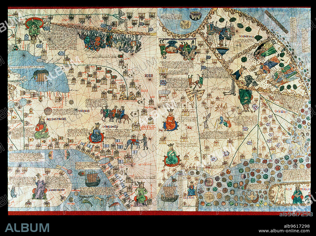 Catalan Atlas (1375), detail of Asia, reproduction from the Naval Museum of Madrid.