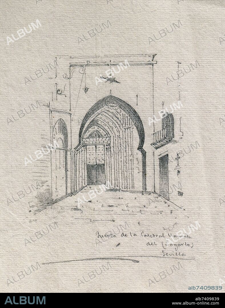 GUMERSINDO DIAZ (1841-1891). PUERTA DEL LAGARTO DE LA CATEDRAL DE SEVILLA - DIBUJO 1865.