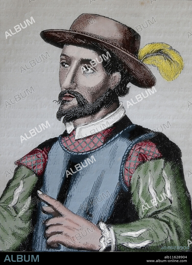 Juan Ponce de Leon (1474-1521). Spanish explorerand conquistador. 1st Governor of Puerto Rico. 1st European expedition to Florida. Engraving. Portrait. 19th century. Color.