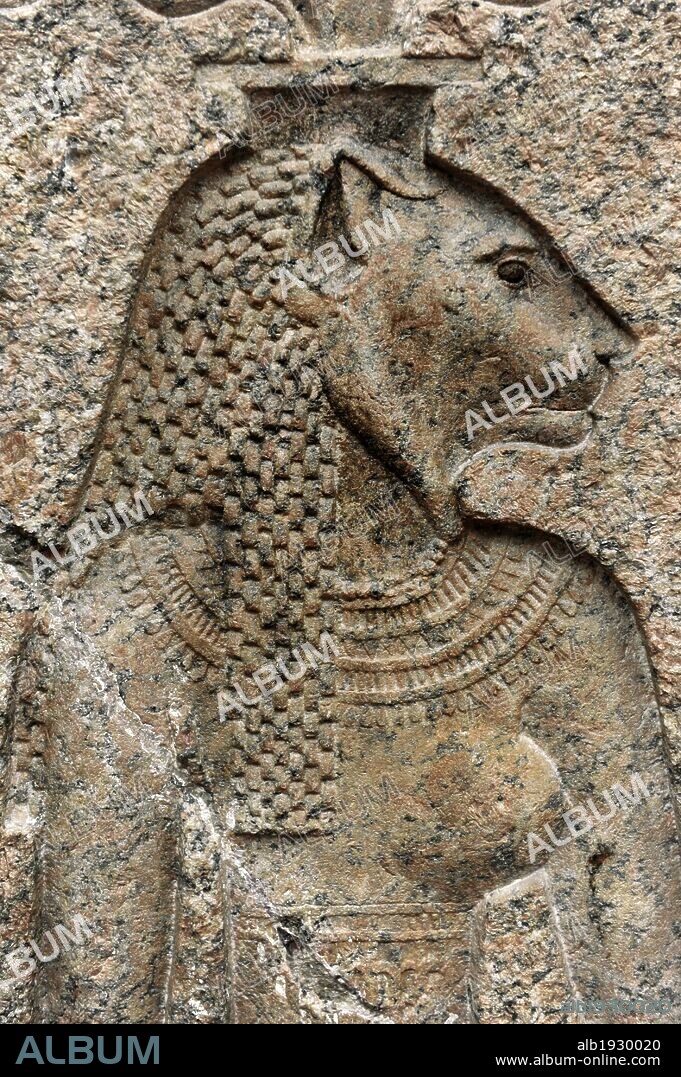 ARTE EGIPCIO. EGIPTO. Relieve de la diosa MEHIT (cabeza de león). Templo de Onuris-Shu en Sebennitos. Granito. Reinado de Alejandro IV. 316-310 a. C. (hijo de Alejandro Mango). Dinastía Ptolemaica. Museo Carlsberg Glyptotek. Copenhague. Dinamarca. Europa.