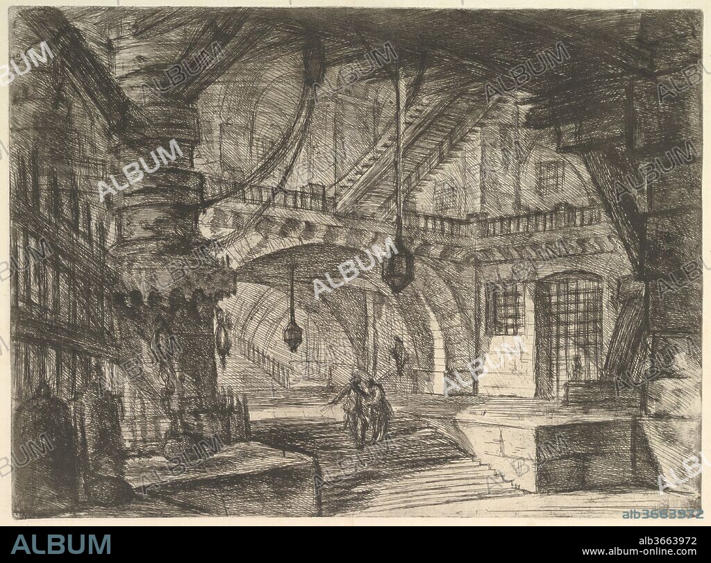 The Pier with Chains, from Carceri d'invenzione (Imaginary Prisons). Artist: Giovanni Battista Piranesi (Italian, Mogliano Veneto 1720-1778 Rome). Dimensions: Sheet: 19 1/2 x 25 3/16 in. (49.5 x 64 cm)
Plate: 16 1/16 x 21 9/16 in. (40.8 x 54.8 cm). Publisher: Giovanni Bouchard (French, ca. 1716-1795). Series/Portfolio: Carceri d'invenzione. Date: ca. 1749-50.