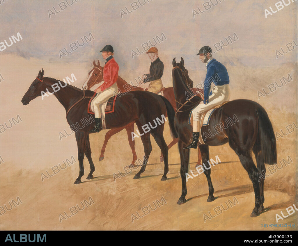 SR. JOHN FREDERICK HERRING. Steeplechase cracks: Allen McDonough on Brunette, Tom Oliver on Discount, and Jem Mason on Lottery. Date/Period: Before 1847. Painting. Oil on canvas. Height: 711 mm (27.99 in); Width: 914 mm (35.98 in).
