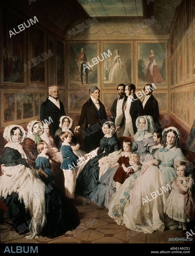 FRANZ XAVER WINTERHALTER (1805-1873). LA REINA VICTORIA Y EL PRINCIPE ALBERTO CON LA FAMILIA DEL REY LUIS FELIPE EN EL CASTILLO DE EU - 1845 - OLEO/LIENZO.