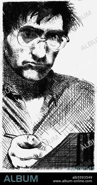 JOHANNES GRUETZKE. Grützke, Johannes peintre (co-fondateur de "L'Ecole de la Nouvelle Splendeur") né le 30 septembre 1937 à Berlin. Autoportrait. Eau-forte, 1978. Mention et signature manuscrites "28/45 Johannes Grützke 78". Berlin, Sammlung Archiv für Kunst und Geschichte.