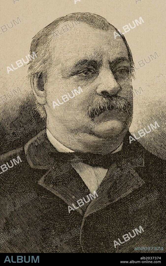 Stephen Grover Cleveland (1837-1908). Vigésimo segundo (1885-1889) 1 y vigésimo cuarto (1893-1897) Presidente de los Estados Unidos y el único presidente de ese país en tener dos mandatos no consecutivos. Grabado.