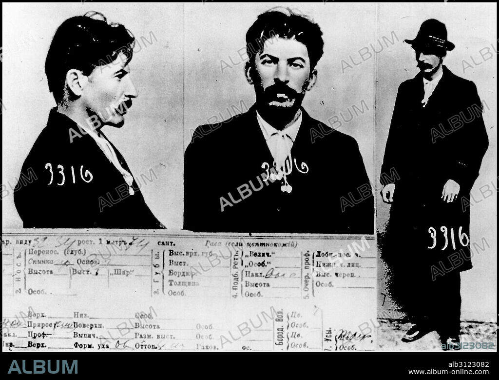 Mugshot of Jospef Stalin taken by the Tsarist Secret Police in Saint Petersberg, as Stalin was fighting the Russian government prior to the 1917 revolution. Dated 1911.