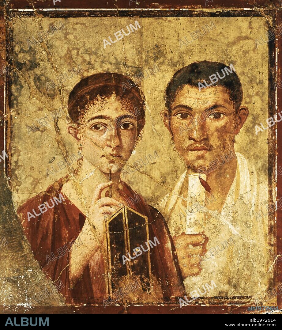 Fresco depicting a portrait of Paquio Proculo and his wife, from Pompeii (UNESCO World Heritage List, 1997), Campania. Roman Civilization, 1st Century.