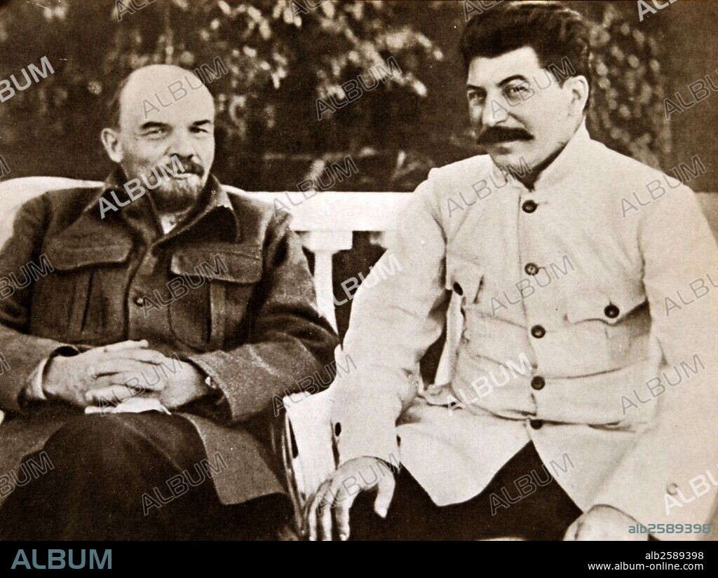 Vladimir Lenin with Josef Stalin 1923. During Lenin's sickness (1922–23), Stalin used this altered photograph as his bona fides claim to leading the Communist party. .