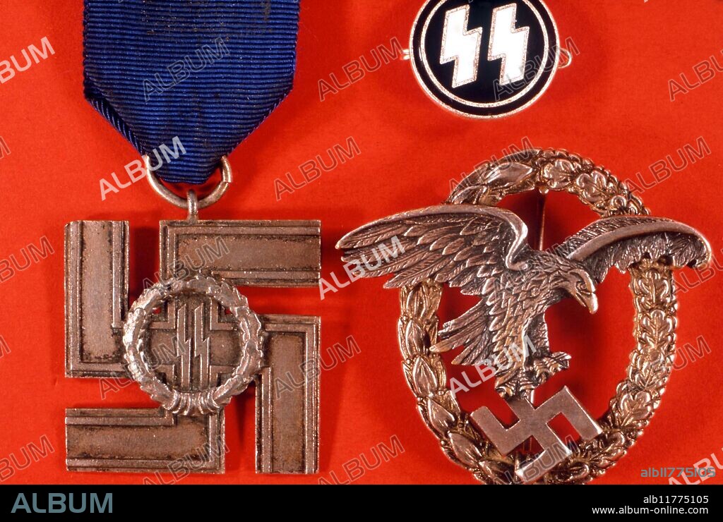 RUNES - SWASTIKAS AND SIGEL SS RUNES, on various Nazi service medals.