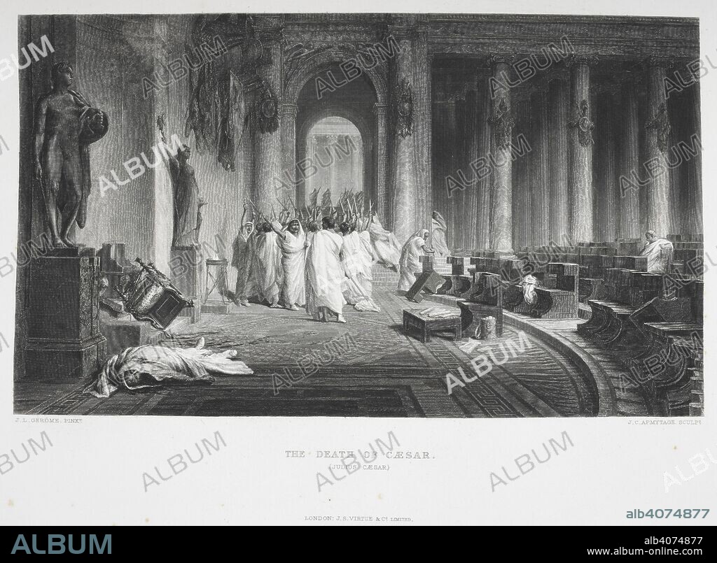 WILLIAM SHAKESPEARE. The death of Caesar from 'Julius Caesar'. The Works of Shakspere. Imperial edition. Edited (with a biography) by Charles Knight, etc. London : J. S. Virtue & Co., [1877?]. Source: L.R.410.f.7, opposite page 457. Language: English.