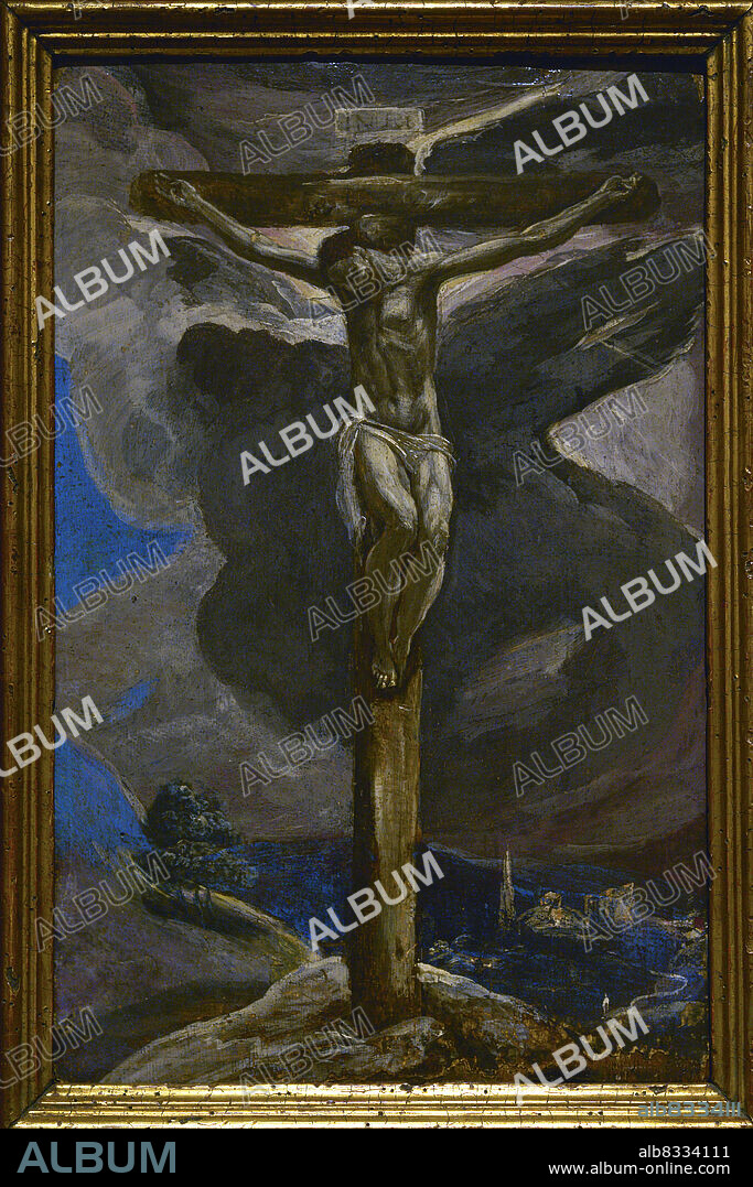 EL GRECO (1541-1614). SPANISH PAINTER BORN IN CRETE.. El Greco (Doménikos Theotokópoulos) (1541-1614). Pintor español nacido en Creta. Cristo crucificado. Oleo sobre tabla (30,5 x 19,8 cm), h. 1573-1574. Museo del Greco. Toledo. Castilla-La Mancha. España. Depósito de Banco Castilla-La Mancha, S.A. Grupo Liberbank.
