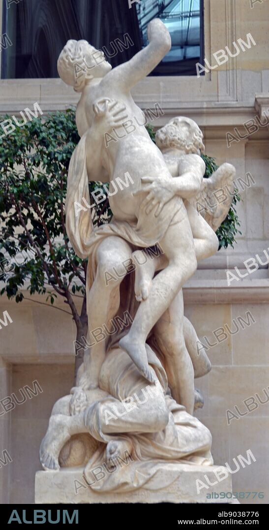 Marble statue of Saturn removing Cybele by Thomas Regnaudin (1662-1706) was a French sculptor affiliated with Northern Baroque. Dated 17th century.