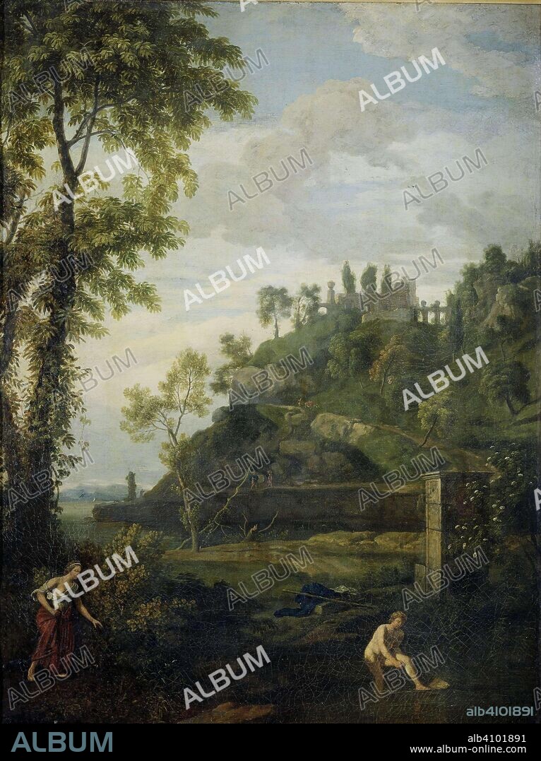 JOHANNES GLAUBER. Arcadian Landscape with Salmacis and Hermaphroditus. Dating: 1680 - 1726. Measurements: h 123.2 cm × w 93.2 cm × t 3.5 cm; d 5.7 cm.