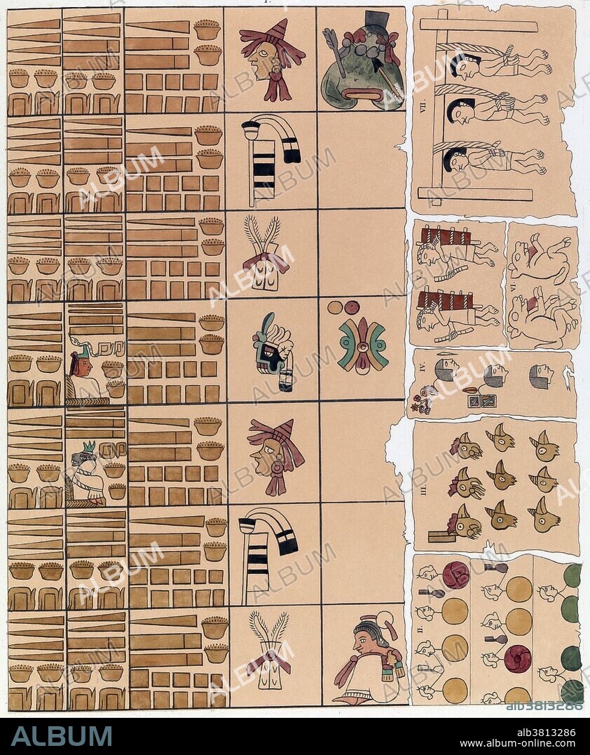 Aztec writing is a pictographic and ideographic pre-Columbian writing system with some logograms and syllabic signs. Aztec culture, also known as Mexica culture, was a Mesoamerican culture that flourished in central Mexico in the post-classic period from 1300 to 1521. The majority of the Aztec codices were burned either by Aztec tlatoani (emperors) for ideological reasons, or by Spanish clergy following the conquest of Mesoamerica. Remaining Aztec codices such as Codex Mendoza, Codex Borbonicus, and Codex Osuna were written on deer hide and plant fiber.
