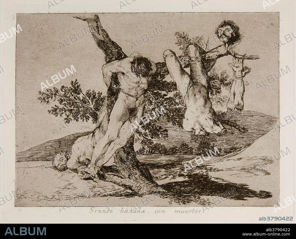 Francisco de Goya y Lucientes / 'An heroic feat! With dead men!'. 1810 - 1815. Wash, Etching, Drypoint on ivory paper.