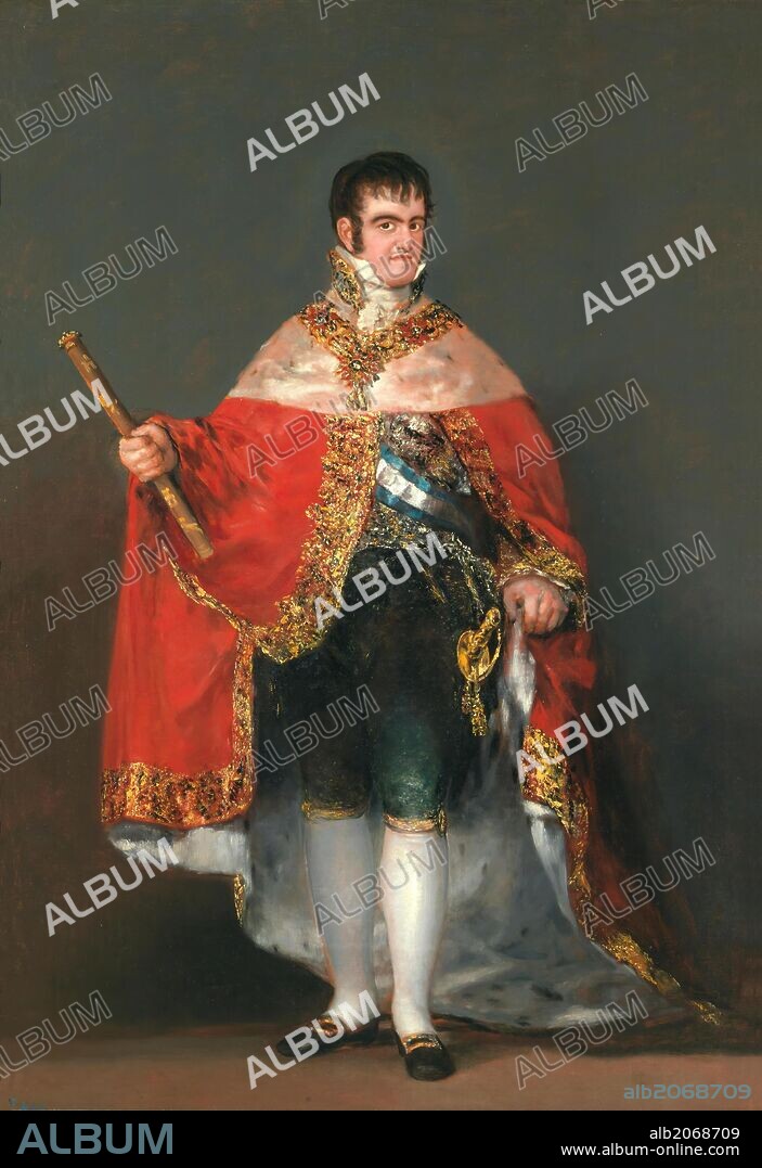 Francisco de Goya y Lucientes / 'Fernando VII con manto real', 1814-1815, Escuela Española, Óleo sobre Lienzo, 208 cm x 142,5 cm x 2 cm, P00735.