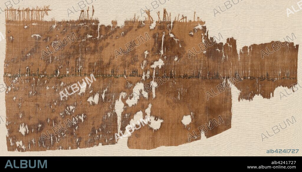Fragment of a Tiraz, 934 - 940. Egypt, Ikhshidid period, Caliphate of al-Radi, AH 323-328 (A.D. 934-940). Tabby ground with inwoven tapestry inscription; linen and silk; overall: 48.3 x 97.5 cm (19 x 38 3/8 in.).