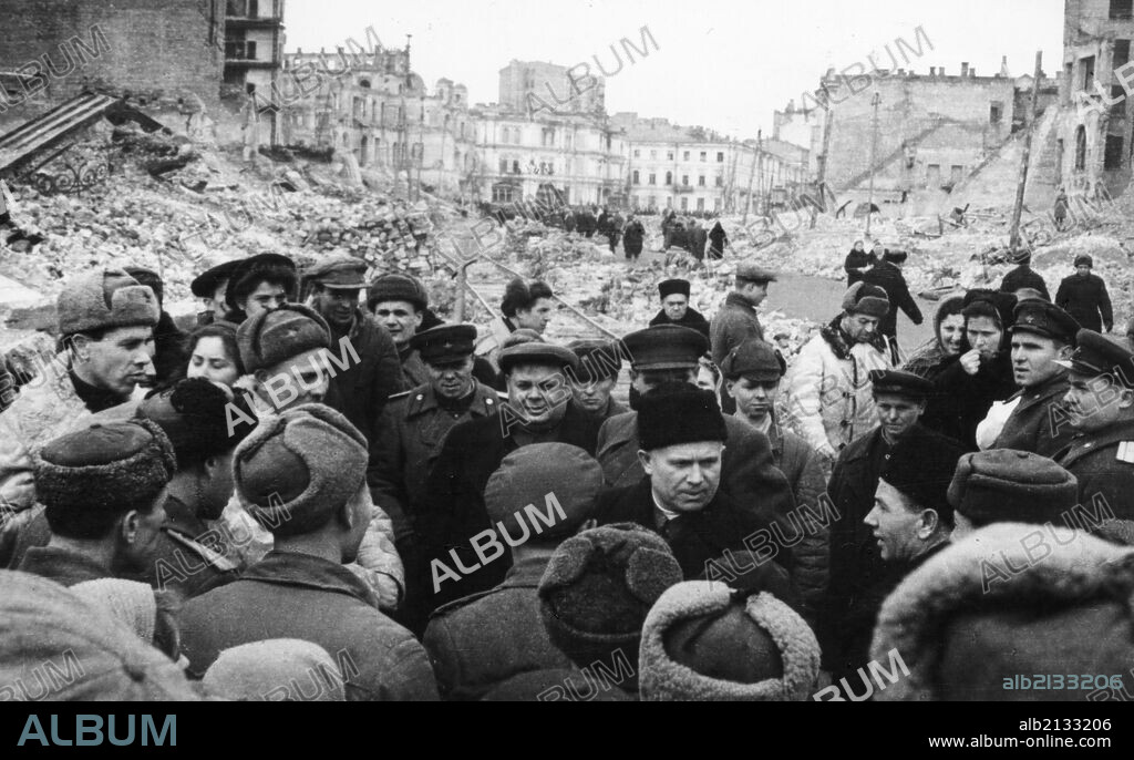 Nikita khrushchev in the newly liberated stalingrad, 1943, ussr, world war 2.