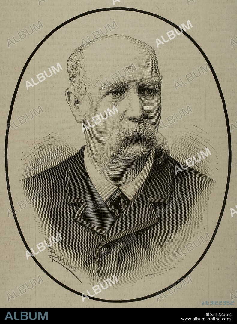 Benjamín Vicuña Mackenna (1831-1886). Político e historiador chileno. Retrato. Grabado por Arturo Carretero (1852-1903). La Ilustración Española y Americana, 1886.