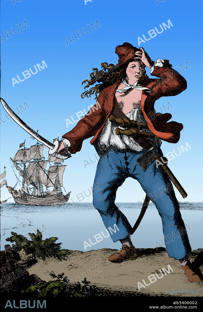 Mary Read AKA Mark Read (1685 - 1721) was an English pirate. She began dressing as a boy by her mother in order to receive inheritance money and then to join the British military. In 1720 she met Jack Rackham and joined his crew, dressing as a man alongside Anne Bonny. Rackham and his crew were arrested. Bonny and Read were pregnant and received delayed sentences but Read died of a fever. Howard Pyle's Book of Pirates, 1921  (cropped and cleaned).