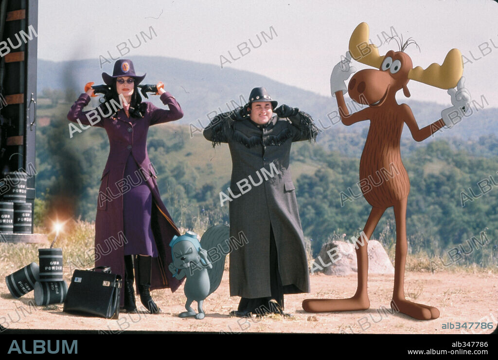 JASON ALEXANDER and RENE RUSSO in THE ADVENTURES OF ROCKY & BULLWINKLE, 2000, directed by DES MCANUFF. Copyright UNIVERSAL.