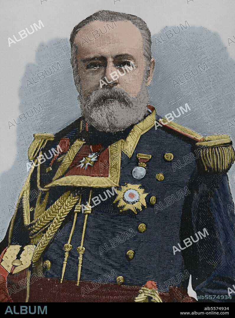 Pascual Cervera y Topete (1839-1909). Almirante de la Armada de España. Retrato. Grabado coloreado. La Ilustración Española y Americana, 1898.