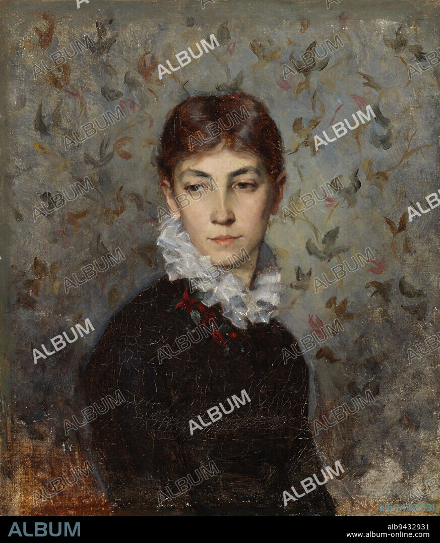 Maria Wiik, 2.8.1853, Helsinki, 19.6.1928, Helsinki, Portrait of the Artists sister Miss Hilda Wiik, 1880, 23 × 19.5 cm, oil.