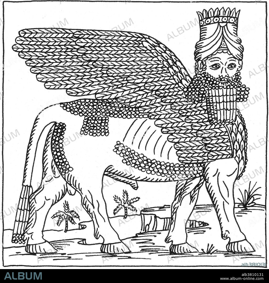 A lamassu is a protective deity. They were depicted as hybrids, winged bulls or lions with the head of a human male. The horned cap attests to their divinity, and the belt signifies their power. They are generally attributed to the ancient Assyrians. Although lamassu had a different iconography and portrayal in Sumerian culture, the terms lamassu, alad, and shedu were used to denote the Assyrian-winged-man-bull symbol and statues during the Neo-Assyrian empire. The lamassu is also a celestial being from Mesopotamian mythology. It appears frequently in Mesopotamian art, sometimes with wings. The lamassu and shedu were household protective spirits of the common Babylonian people. Later during the Babylonian period they became the protectors of kings as well always placed at the entrance. Statues of the bull-man were often used as gatekeepers.