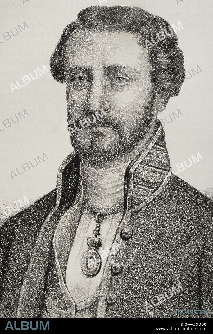 Nicomedes Pastor Díaz Corbelle (1811-1863). Escritor, periodista y político español del Romanticismo y del Rexurdimento. Ministro de Estado en 1856 durante el reinado de Isabel II. Dibujo por Llanta. Detalle. Litografía. Crónica General de España, Historia Ilustrada y Descriptiva de sus Provincias. Galicia,1866. Biblioteca Histórico Militar de Barcelona, Cataluña, España.
