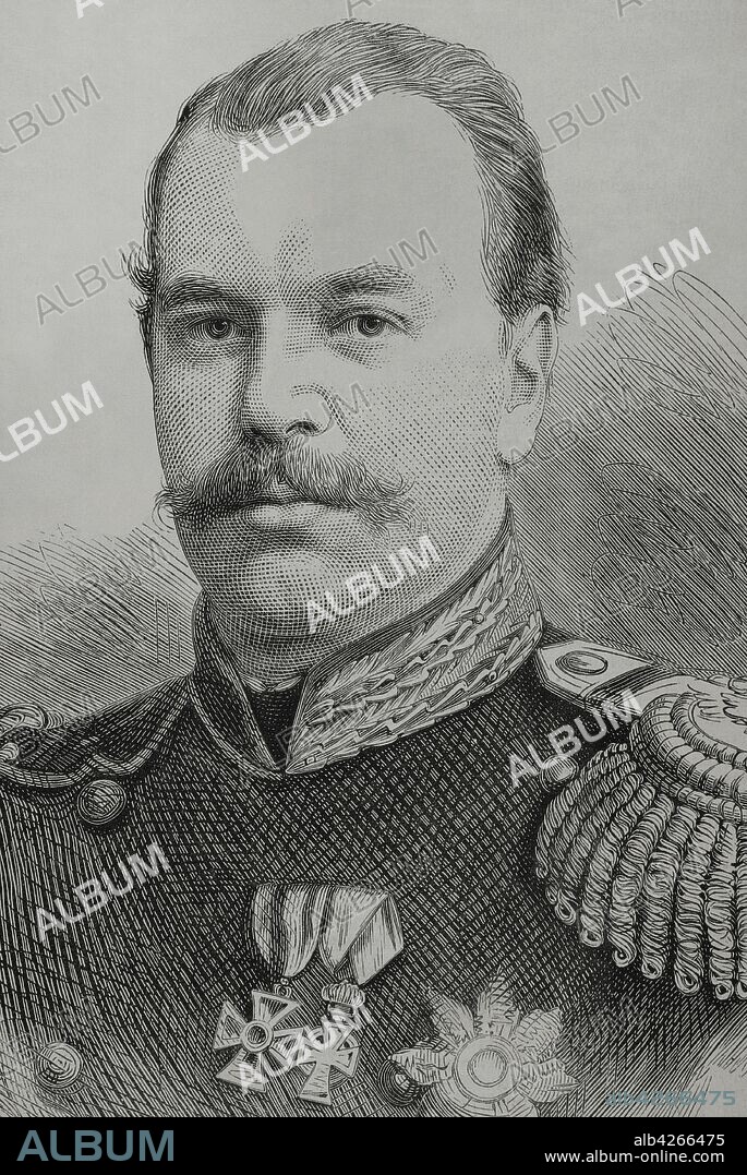 Alejandro III de Rusia (1845-1894). Zar del Imperio ruso, rey de Polonia y gran duque de Finlandia de 1881 a 1894. Retrato. Grabado. La Ilustración Española y Americana,22 de marzo de 1881.