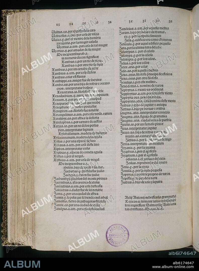 ELIO ANTONIO DE NEBRIJA (1441-1522). PAGINA/ VOCABULARIO LATIN-ESPAÑOL/ H. XVI.