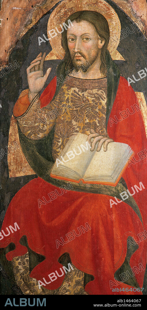 ARTE GOTICO. ESPAÑA. S. XIV-XV (S. XIV-S. XV). LLUIS BORRASSA (h. 1360-1426). Pintor catalán, introductor del gótico internacional en Cataluña. 'RETABLO MAYOR DE SANT PERE'. Detalle de Cristo Pantocrátor. Iglesia de Santa María de Terrassa. Provincia de Barcelona. Cataluña.