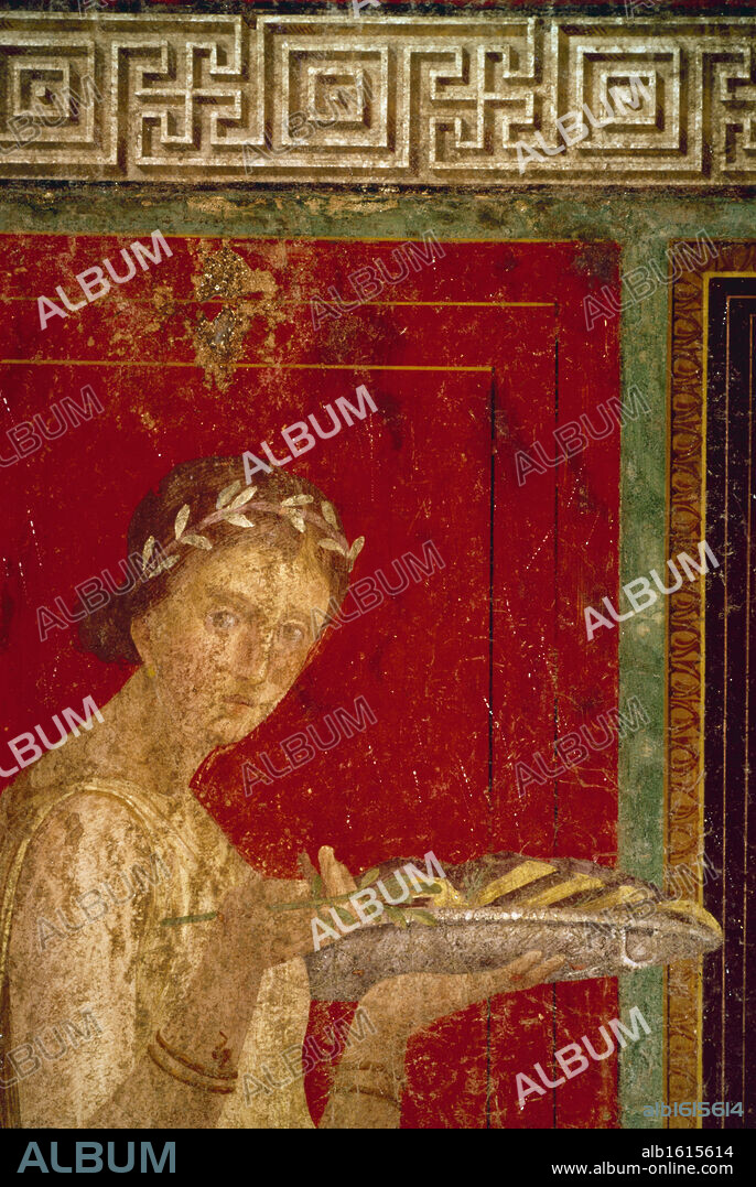 Italy, Pompeii, Villa of the Mysteries #9, fresco, circa 60-50 B.C., Roman Art.