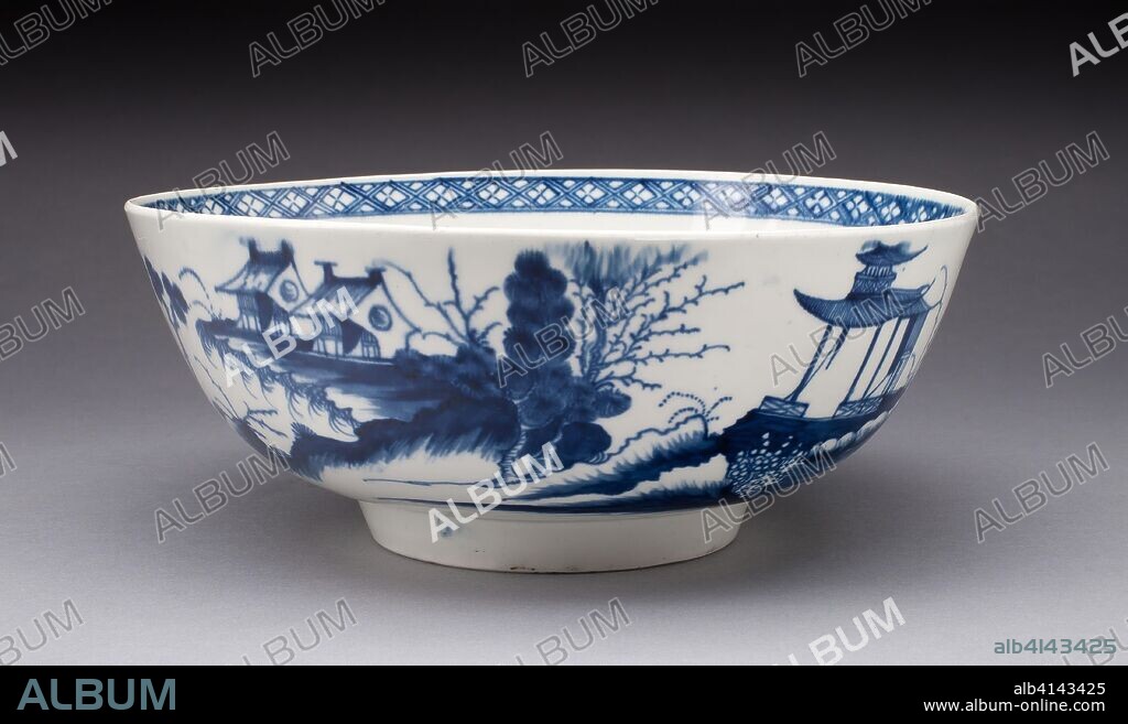 WORCESTER ROYAL PORCELAIN COMPANY. Bowl. Worcester Porcelain Factory; Worcester, England, founded 1751. Date: 1765-1775. Dimensions: H. 9.5 cm (3 3/4 in.); diam. 23.5 cm (9 1/4 in.). Soft-paste porcelain, underglaze blue. Origin: Worcester.
