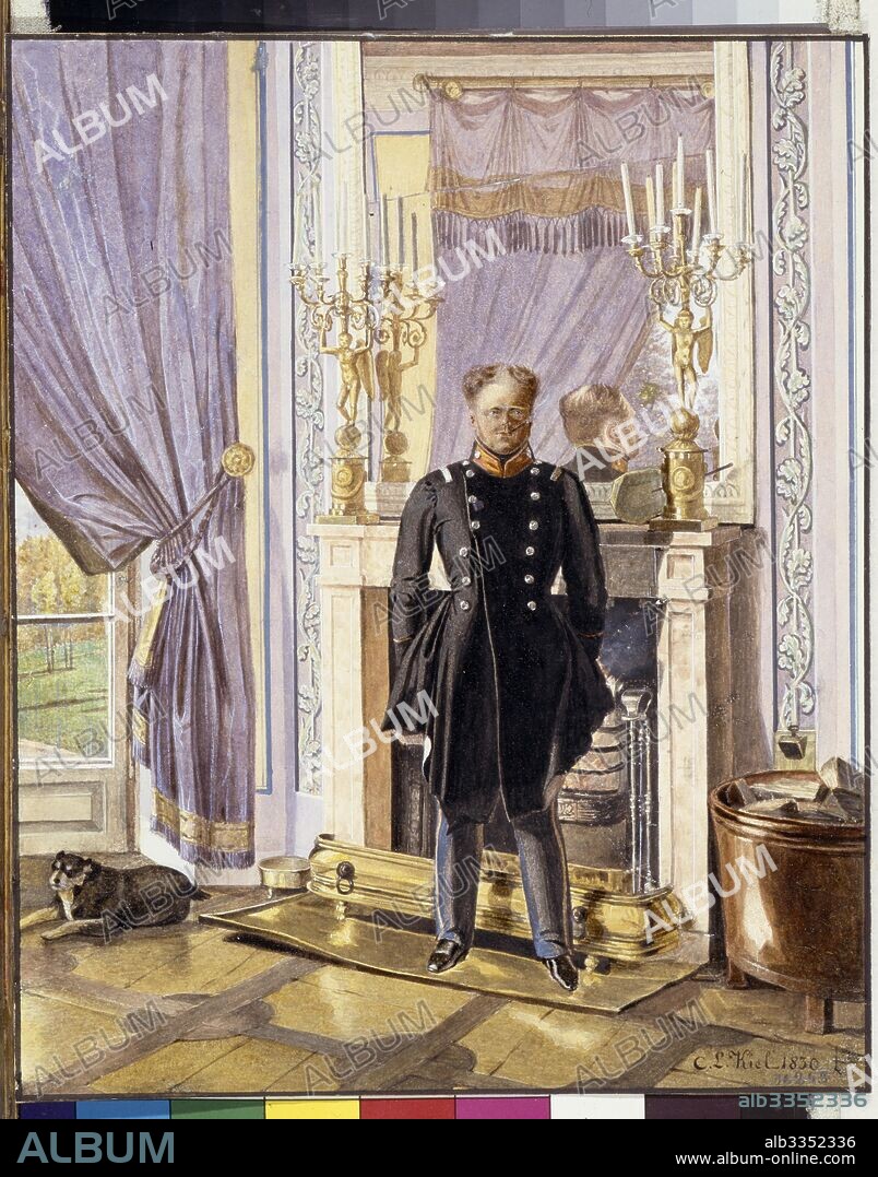 LEV IVANOVICH KIEL. Portrait of Grand Duke Constantine Pavlovich of Russia (1779-1831) at the fireplace.