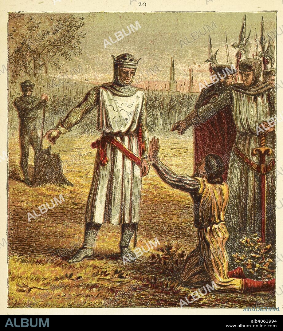 Piers Gaveston pleading for mercy before being executed. Piers Gaveston, 1st Earl of Cornwall (c. 1284 â€“ 19 June 1312) was an English nobleman and the favourite of King Edward II of England. Pictures of English History. From the earliest times to the present period. With ninety-three pictures, printed in colour by Kronheim. London : George Routledge & Sons, [1868]. Source: 9505.ff.6 picture 29. Language: English.