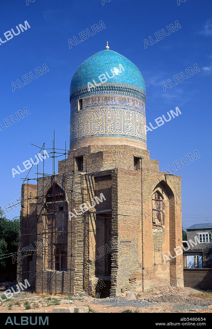 The Bibi Khanum was built by Timur the Great (1336-1405, r.1370-1405), also known as Tamerlane. The mosque was built in honour of his chief wife, Saray Mulk Khanum and was constructed on an epic scale. The building was financed from the spoils of a recent campaign to Delhi (1398) and built with the labour of 95 imported Indian elephants. The original 35m entry arch was flanked by 50m minarets that led into a court paved with marble and flanked with mosques.