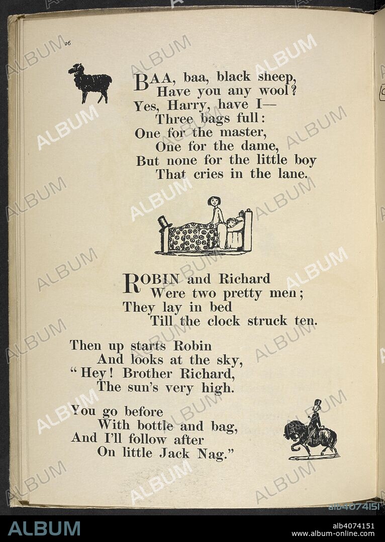 CLAUD LOVAT FRASER. Baa, baa black sheep, have you any wool?' 'Robin and Richard were two pretty men; They lay in bed till the clock struck ten...' . Nursery Rhymes, with pictures by C. L. Fraser. London : T. C. & E. C. Jack, [1919]. Source: 12800.ddd.31.