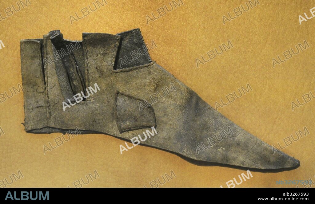 Scandinavia. Middle ages. Upper of a shoe, ca. 1200 to be laced on the side. Historical Museum. Oslo. Norway.
