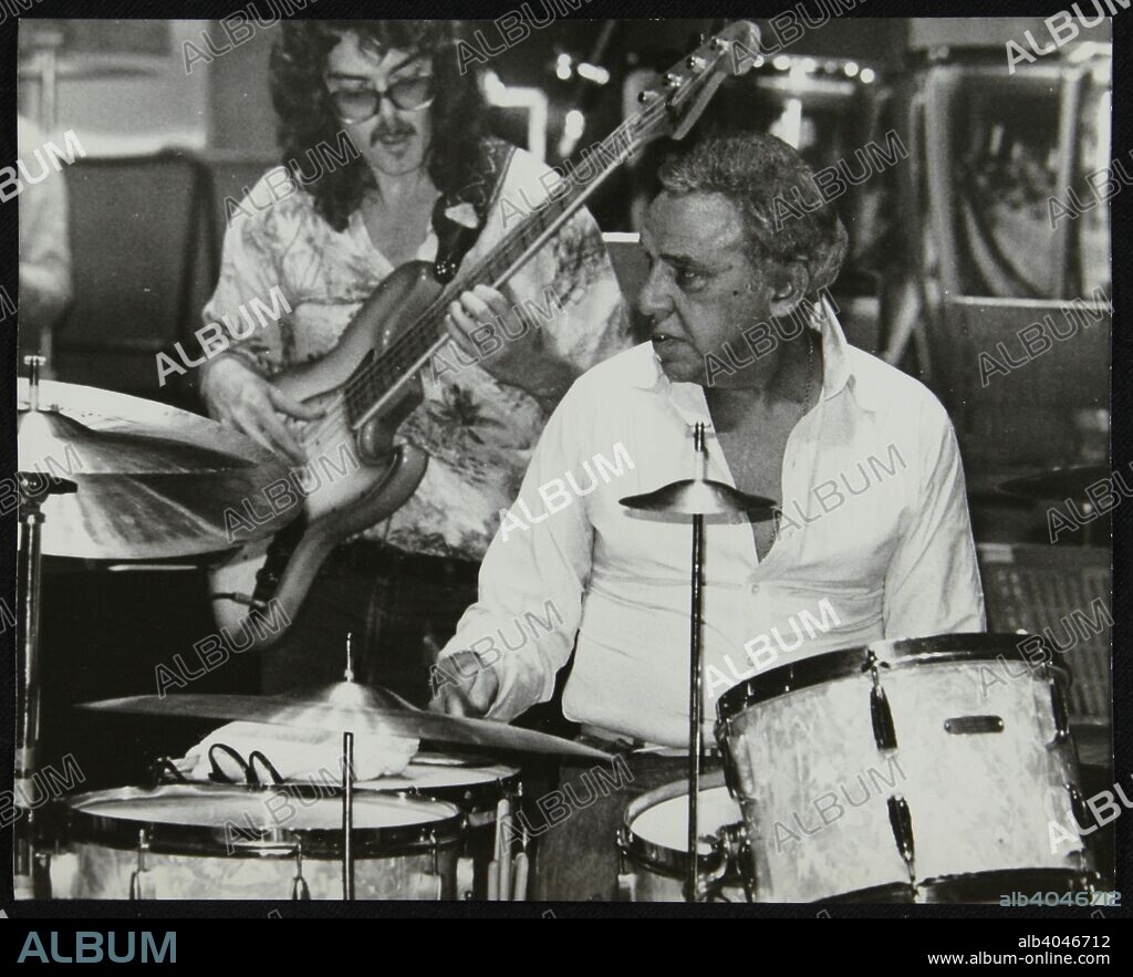 Legendary drummer Buddy Rich and Dave Carpenter (bass guitar) performing at the Royal Festival Hall, London, June 1985.
