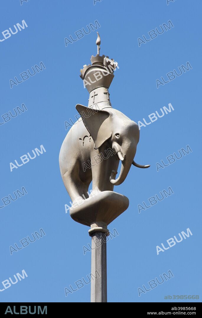 Elephant finial, Broadgate Standard, Coventry, West Midlands, 2014. Viewed from the south-east.