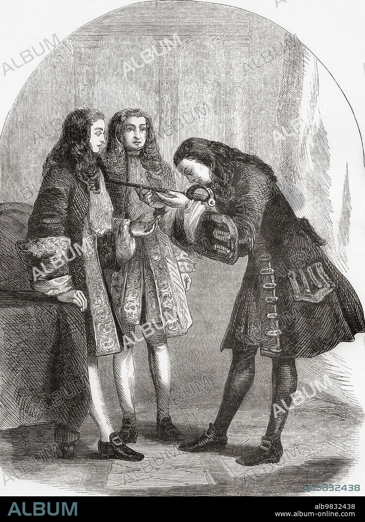 The meeting between Peter the Great, left, and King William III, right, in 1698 during the Czar's visit to England where he spent time at the dockyard at Deptford. Peter the Great, aka Peter I ,1672 1725. Ruler of the Tsardom of Russia and later the Russian Empire. King William III of England, 1650 -1702, Prince of Orange, Stadtholder of the main Dutch Republic provinces and King of England, Ireland, and Scotland from 1689 - 1702. From Cassell's Illustrated History of England, published c.1890.