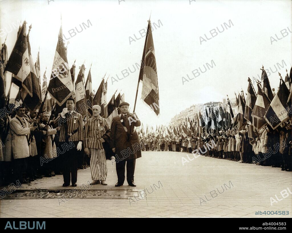 Anniversary ceremony of the liberation of Buchenwald concentration camp, Paris, 20th century. Built in 1937, Buchenwald was one of the largest concentration camps on German soil. A number of prominent French politicians and resistance fighters were imprisoned at the camp during the Second World War. Although Buchenwald was not conceived specifically as an extermination camp, an estimated 56,545 prisoners died there before it was liberated by the Americans in April 1945. The main causes of death were starvation, illness and the effects of hard labour, as well as summary executions and horrific medical experiments.