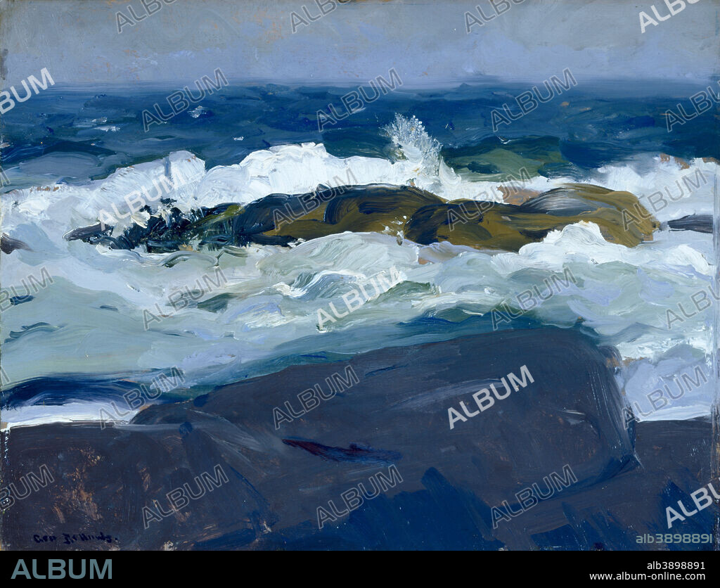 GEORGE BELLOWS. Rock Reef, Maine. Date/Period: July 1913. Painting. Oil on panel. Height: 15 in (38.1 cm); Width: 19.5 in (49.5 cm).